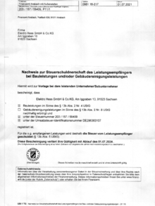Steuerschuldnerschaft Leistungsempfänger bei Elektro Hess GmbH & Co. KG in Sachsen bei Ansbach